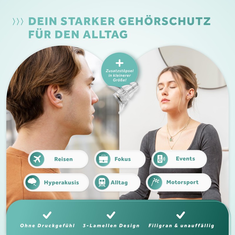 Schallwerk Strong+ Daily - Discreet Ear Protection Earplugs - Dampen