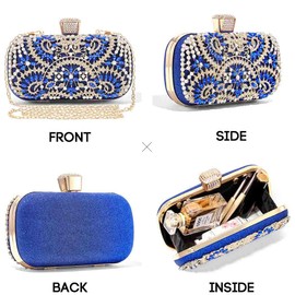 Yokawe - Bolso de mano de vidrio para mujer, para novia, boda, fiesta, fiesta de graduación, Azul