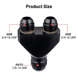 EVIL ENERGY 10AN Male to Parallel Exit Dual 8AN Male Y Block Fitting Splitter Adapter, Aluminum, Black