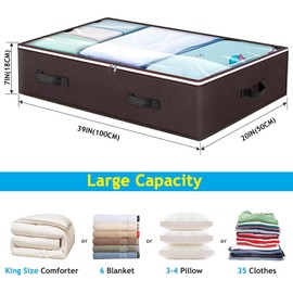 Budding Joy 6 Pack 90L Under bed Storage Containers Organizer Large Capacity Underbed Clothes Storage Bins Organization and Storage Bedroom Foldable Storage Bags with Clear Window Brown
