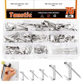 Tanstic Picture Hangers Picture Hanging Kit Picture Hanging Hooks Picture Hooks with Nails for Frame Photo (Silver)