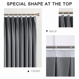 MUMFAS Grey Pinch Pleat Curtain 52" W x 63" L Solid Thermal Insulated 95% Blackout Patio Door Curtain Panel Drape for Traverse Rod and Track with Tieback, (One Panel)