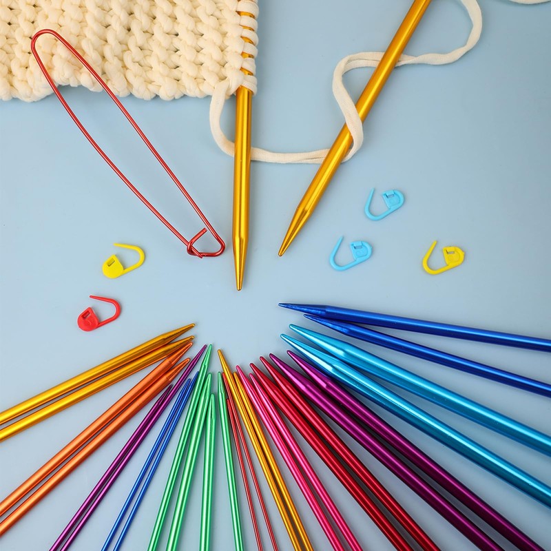 14Pairs Knitting Needles Set,Coloured Metal Knitting Needles,Aluminium Knitting Needles Set,Short
