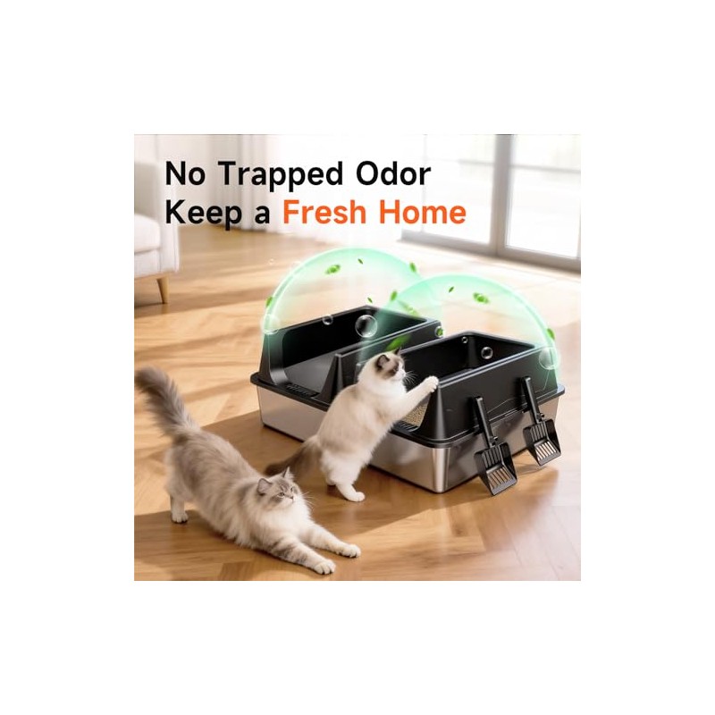 2 Pack XL Stainless Steel Litter Box with High Sides