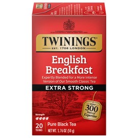 Twinings English Breakfast Extra Strong Black Tea Individually Wrapped Bags, 20 Count (Pack of 1), Robust, Caffeinated, Enjoy Hot or Iced, 20 Teabags