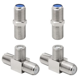 Kaunosta RG6 Coax Cable Extender Connector Kit Upgraded with F Type Splitter 3 Way Female to 2 Female T Shape Adapter Combiner and F Type Female to Female TV Aerial Adapter for TV Video Antenna 4Pcs