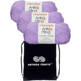 Premier Yarns Anti-Pilling Everyday Worsted Solid African Violet DN100-76 (3-Skein) Same Dyelot Worsted Medium #4 Soft Knitting Yarn Acrylic Bundle with 1 Artsiga Craft Bag