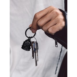 Bandmax Keyring Motorcycle Bell Stainless Steel Motorcycle Bell Keyring Viking Lucky Charm Keyring for Motorcyclists, H-skull-black