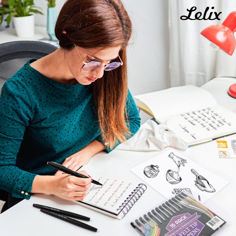 Lelix Felt Tip Pens, 40 Black Pack, 0.7mm Medium Point,