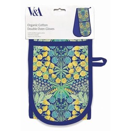 Double Oven Gloves - V&A Design - Organic Cotton - Artistic Mallow Flower Floral Design - Stylish Kitchenware