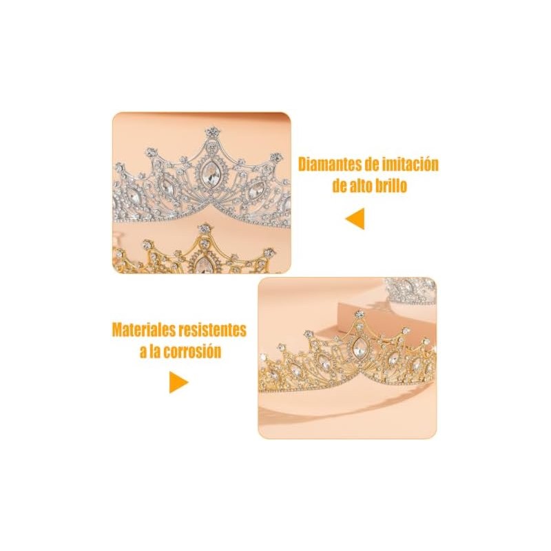 2 Piezas Coronas Princesa con Cristal para Niña y Mujer