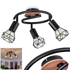 Ceiling lamp Baripada, 3-light round ceiling lamp made of metal / wood in black / brown, modern lamp w. Adjustable lattice shades, 3 x E14 socket max. 40 watt, with light effect,