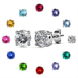 KUKA.JEWEL Silver 925 December Birthstone Crystal, Hypoallergenic Earrings, Birthday Gift, Popular, Women's, Men's, Stylish, Simple, Set of 2, 4 Claws, 0.2 inches (5 mm), Crystal