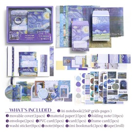 Scrapbook Supplies Kit, Vintage Oil Painting Journaling Supplies for Junk Journal, Aesthetic Scrapbook Kit with Scrapbook Paper Stickers Tapes, Art Craft DIY Gifts for Adult Teen Girls, Starry Night