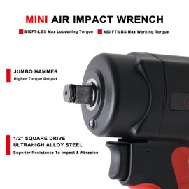 AEROPRO TOOLS 1/2-Inch composite Mini Air Impact Wrench(AP9515),compact design with 810FT-LBS strong torque
