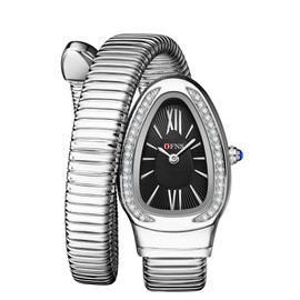 Women's Watch - Unique Design Snake Shaped Bracelet Dress Watch for Women Fashion Ladies Quartz Wristwatch (Silvery Black)