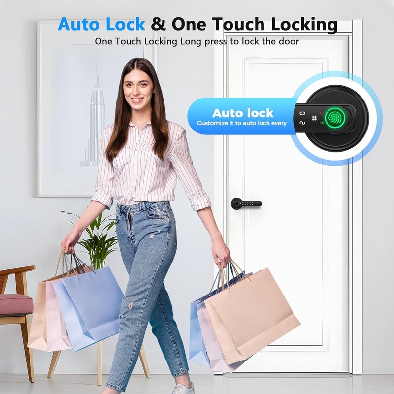 HEI LIANG Fingerprint Smart Door Lever,Keyless Entry Door Handle with