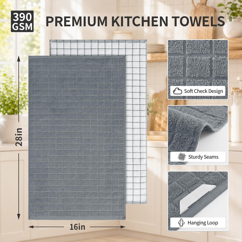 Kitinjoy Premium Kitchen Towels (16"x 28", 6 Pack), Large 100%
