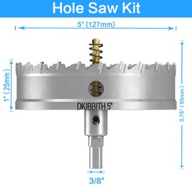 TCT Hole Saw Set, 5"(127mm) Heavy Duty Tungsten Carbide Tipped Hole Cutters for Stainless Steel Mild Steel Copper Iron Brass Plastic and More, with Titanium-Plated Pilot Drill Bits