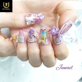 Flower and Butterfly Handmade Nail Tips - Short Straight Coffin / 꽃과나비 수제네일팁 - 숏일자형코핀