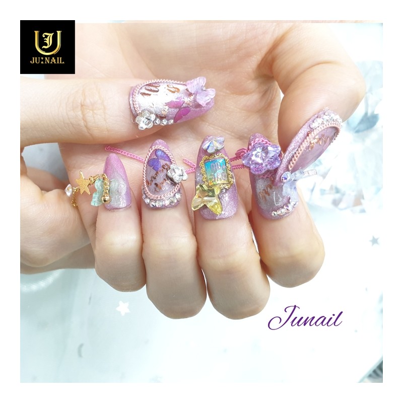 Flower and Butterfly Handmade Nail Tips - Short Straight Coffin