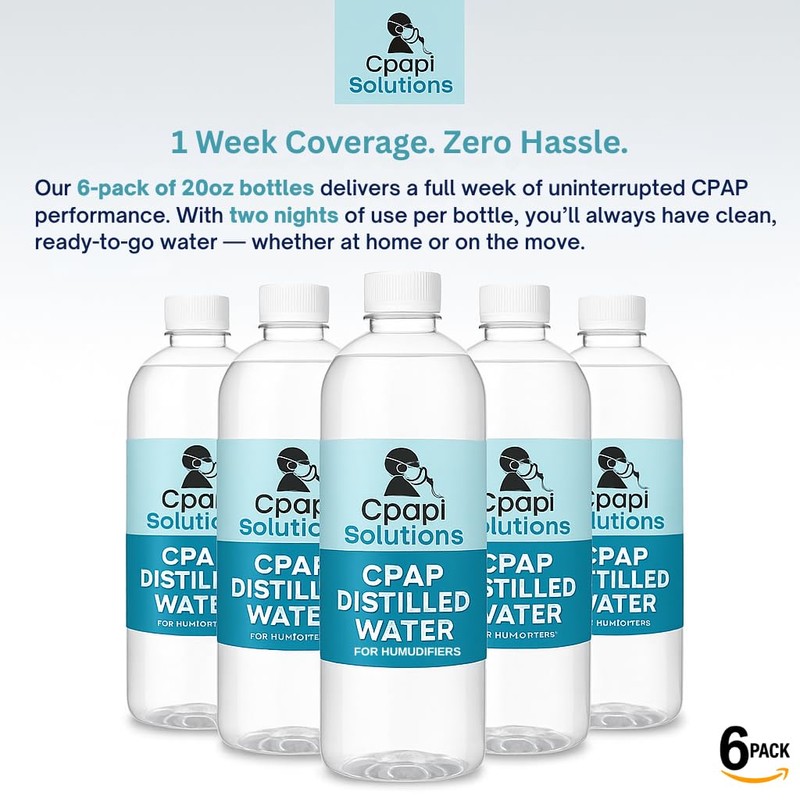 CPAPi Solutions Distilled Water CPAP – 6-Pack Travel Bottles (20