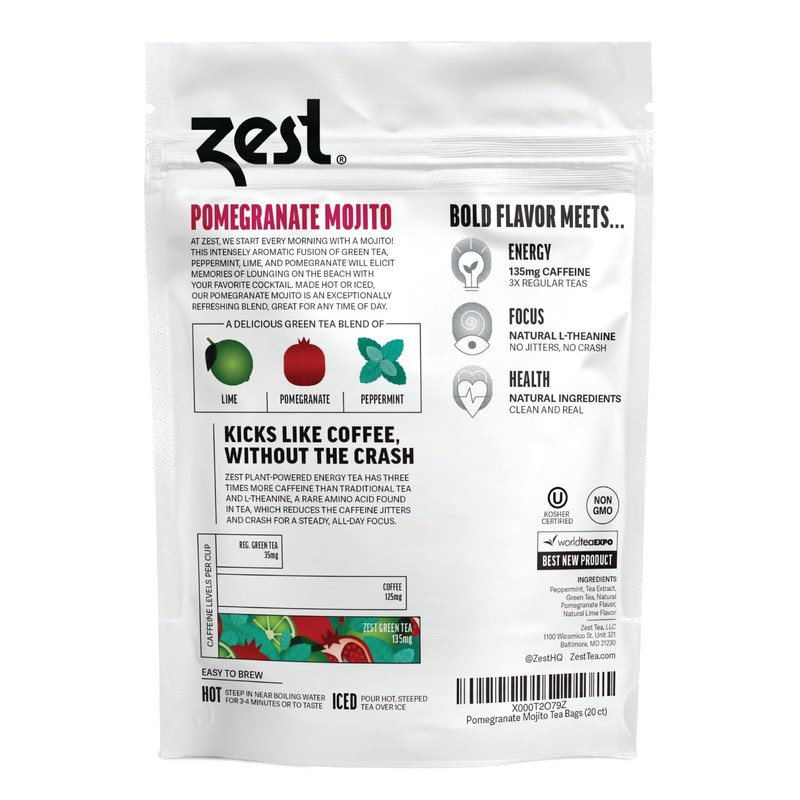 Zest Energy Green Tea – Pomegranate Mojito High Caffeine Tea