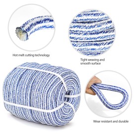 HOSTIC 3/4 in 100 FT 24 Strand Braided Rope Bull Rope for Tree Work Multipurpose Polyester Pulling Rope Suitable for Arborist Swing Tree Felling Blue White