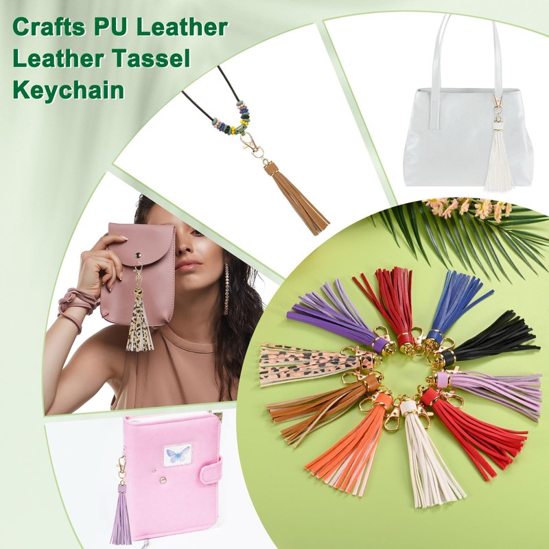 M METERXITY 2-Pack PU Leather Tassel 5.9 Inch Small Keychain