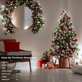 echosari 2 Pack Red White and Green Christmas Fairy Lights Battery Operated, 200 LED 66Ft Silver Wire Starry String Lights Auto Timer 8 Modes Waterproof Mini Lights for Wreath DIY Fence Decor