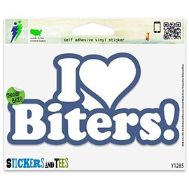 I Heart Biters Vinyl Sticker Small Window Bumper Phone Decal 3" x 2"