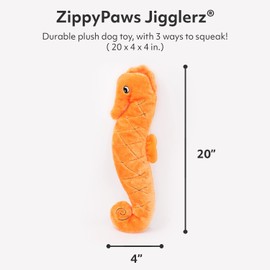 ZippyPaws - Jigglerz Tough Stuffing Squeaky Plush Dog Toy, Ocean Themed Toys - Seahorse