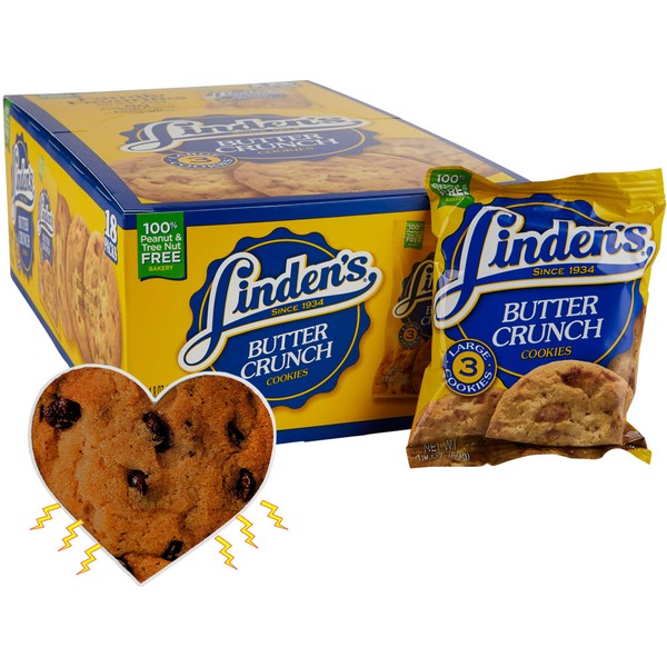 Linden's Butter Crunch Cookies- 3 Cookies Per Pack- 18 Packs - With Exclusive InPrimeTime Cookie Heart Magnet