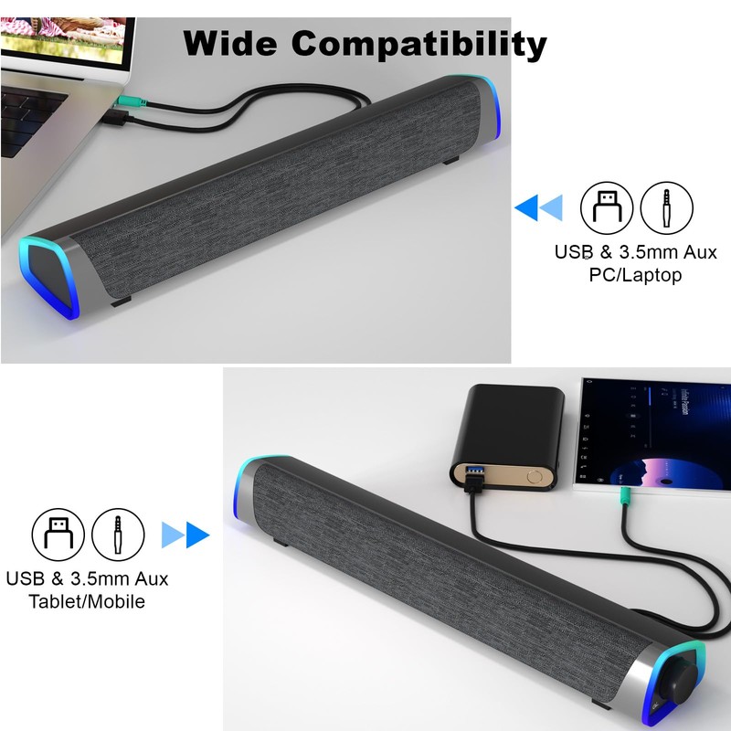 SOULION R30 Computer Speakers, Colorful LED Lights with Switch Button,