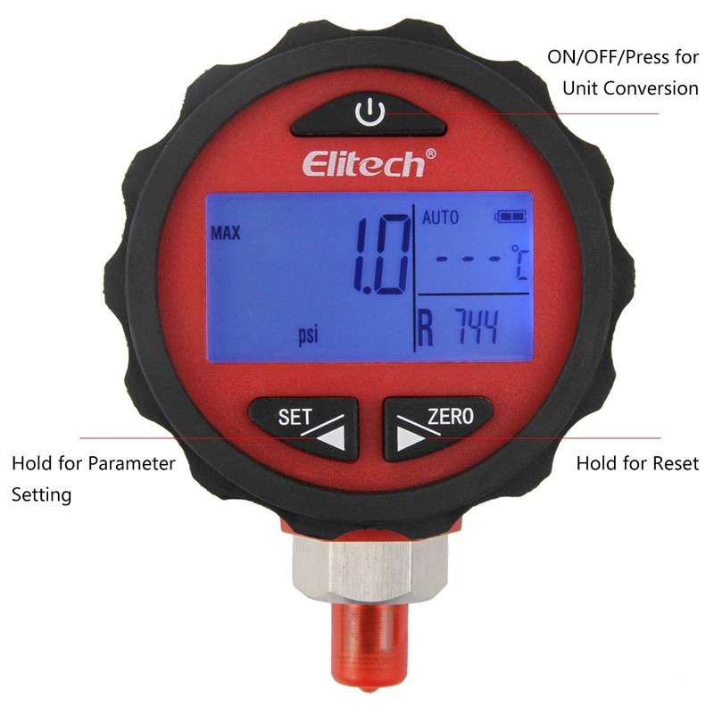 Elitech PG-30Pro Refrigeration HVAC Digital High Pressure Gauge 87 Refrigerants-14.5-800