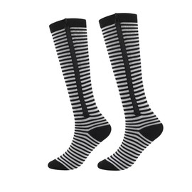 Roiii Hiking Zipper Compression Socks Women & Men - 2Pairs-3 Pairs Calf Knee High 15-20mmHg Open Toe Compression Stocking (Black Stripes, XXL)