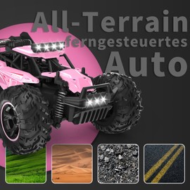 Carox Remote Controlled Car, 2.4 GHz 25 km/h RC Car, 1:18 Off Road Monster Truck with Headlight and Chassis Lighting, Crawler Truck Toy