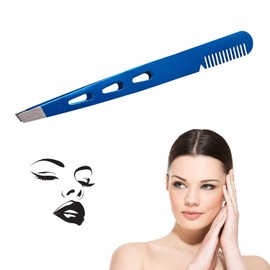 Professional Eyebrow Tweezers with Slanted Tip in Stainless Steel – Built-in Comb for Precision in Facial Hair Removal and Ingrown Hair – Ideal for Men and Women (Light Blue)