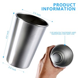 KISEER KISEER 5 Pack 16 Ounce Stainless Steel Pint Cups Shatterproof Cup Tumblers Unbreakable Metal Drinking Glasses for Bar, Home, Restaurant