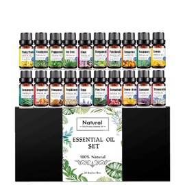 Uva Natural - Set 20 Aceites Esenciales Para Difusor y Aromaterapia, 10 ml | 20 aromas diferentes para difusor, aromaterapia, masajes, spa, humidificador y bienestar diario.