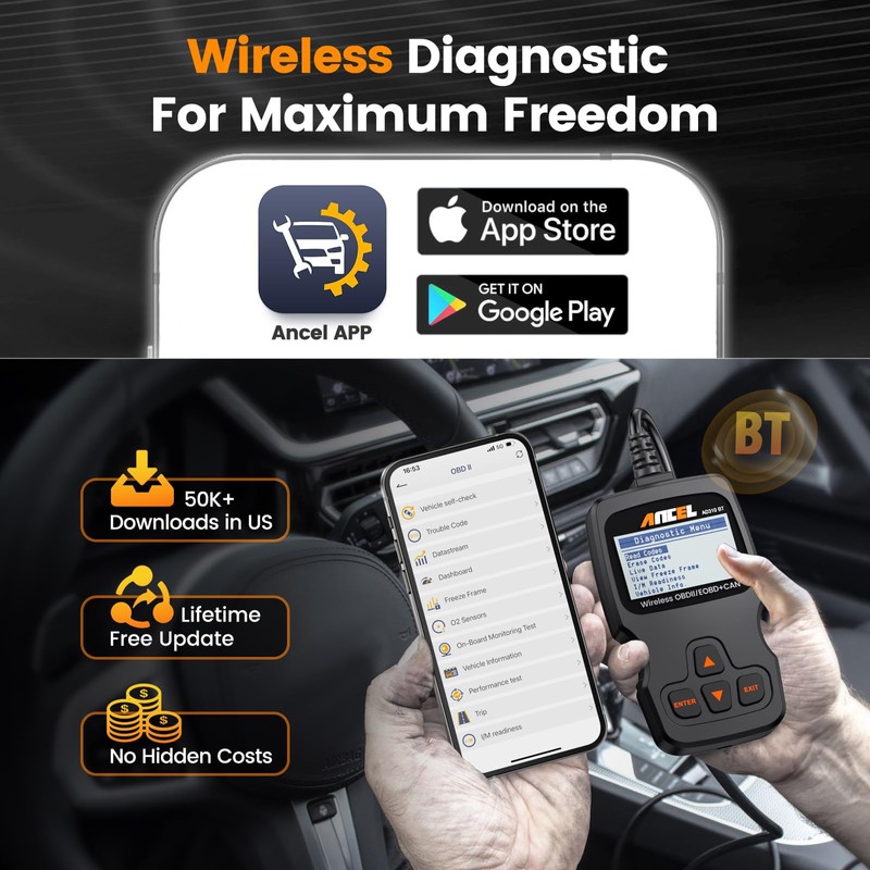 (Upgraded AD310) ANCEL AD310BT OBD2 Scanner Bluetooth - Check Engine