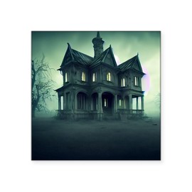CafePress Haunted House Square Bumper Sticker Car Decal