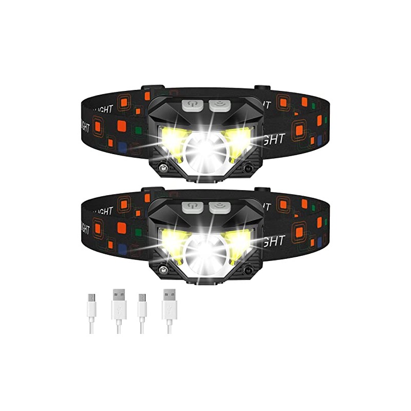 LHKNL Rechargeable LED Headlamp - Ultra-Light & Waterproof, 2-Pack