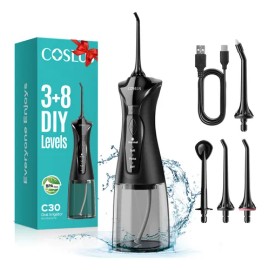 Irrigador Bucal Portátil Coslus C30 Negro 300ml 4 Boquillas 4 Modos IPX7 Batería Recargable