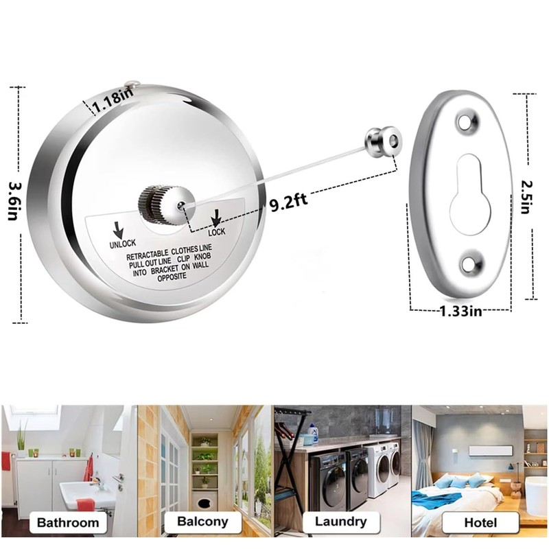LinaLife 304 Stainless Steel Retractable Clothesline Indoor with 9.2FT Adjustable