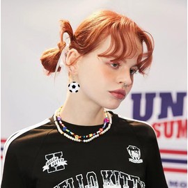 Soccer Dangle Drop Statement Earrings for Women Black White Enamel Sports Ball Charm Creative Funuy Round Hook Earring Fashion Jewelry for Player Fan Sport Lovers