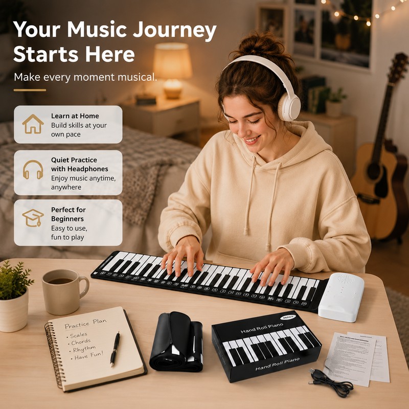 49-Key Roll Up Piano Keyboard for Beginners – Portable Foldable
