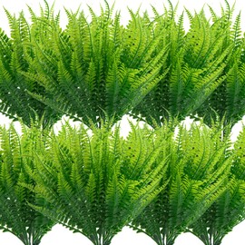 Tunnkit 16 Bundles Fake Fern, Artificial Boston Ferns for Outdoor and Indoor Decoration, UV Resistant Fake Ferns for Garden, Patio, Porch