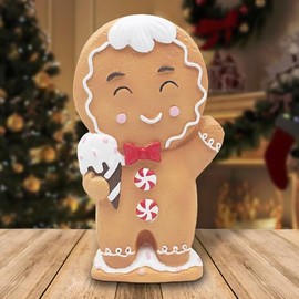 Gingerbread Figurines Christmas Tabletop Decorations Resin Gingerbread Man with ice cream Ornament for Home Kitchen Fireplace Holiday Decor
