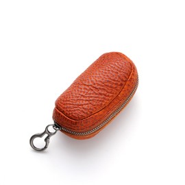 IJUN Nume Leather Key Case, Genuine Leather with Key Ring, Zipper, Soft, Italy, Oiled Vegetable Tanned Leather, orange, retro